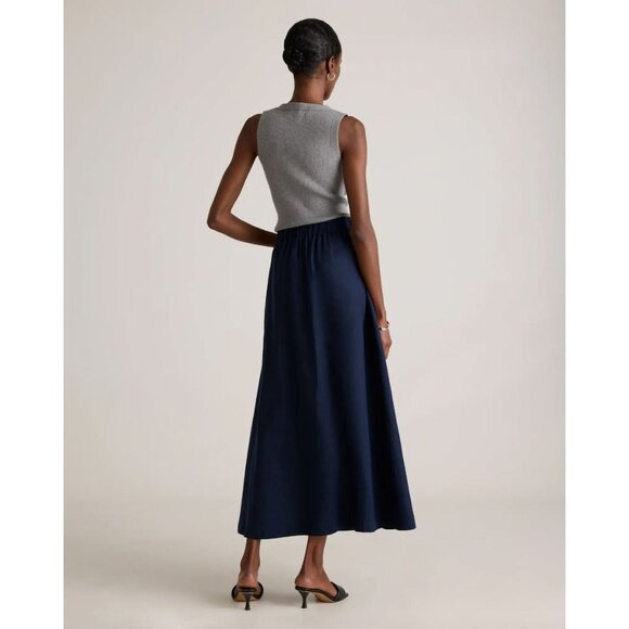 Quince 100% European Linen Maxi Skirt L Deep Navy Minimalist Modest Side Slit - Picture 7 of 10